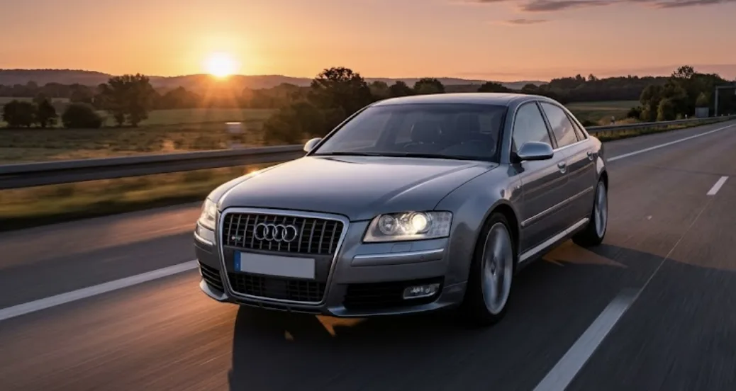 Audi S8 D3 grise vue de trois quarts avant, génération à moteur V10
