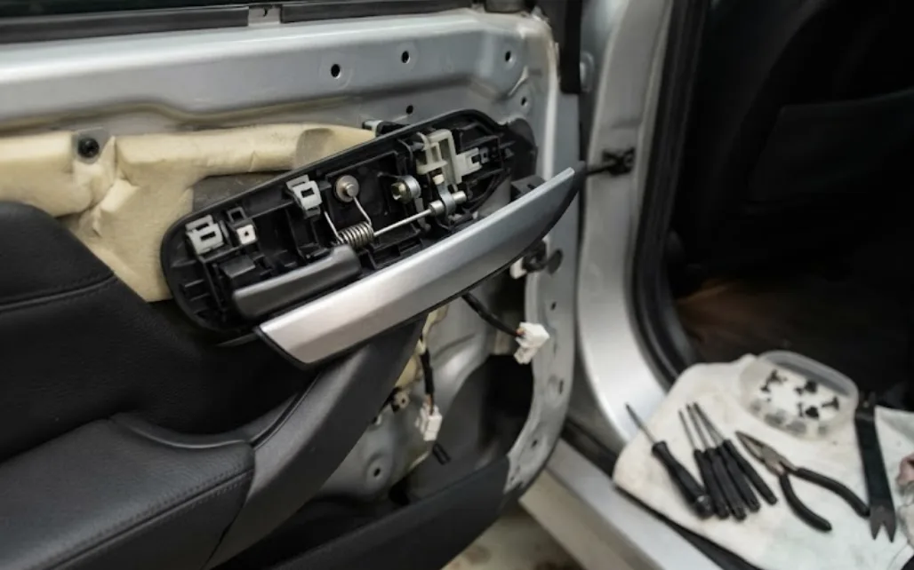 Poignée de porte intérieure d'Alfa Romeo Giulietta et panneau de porte démonté
