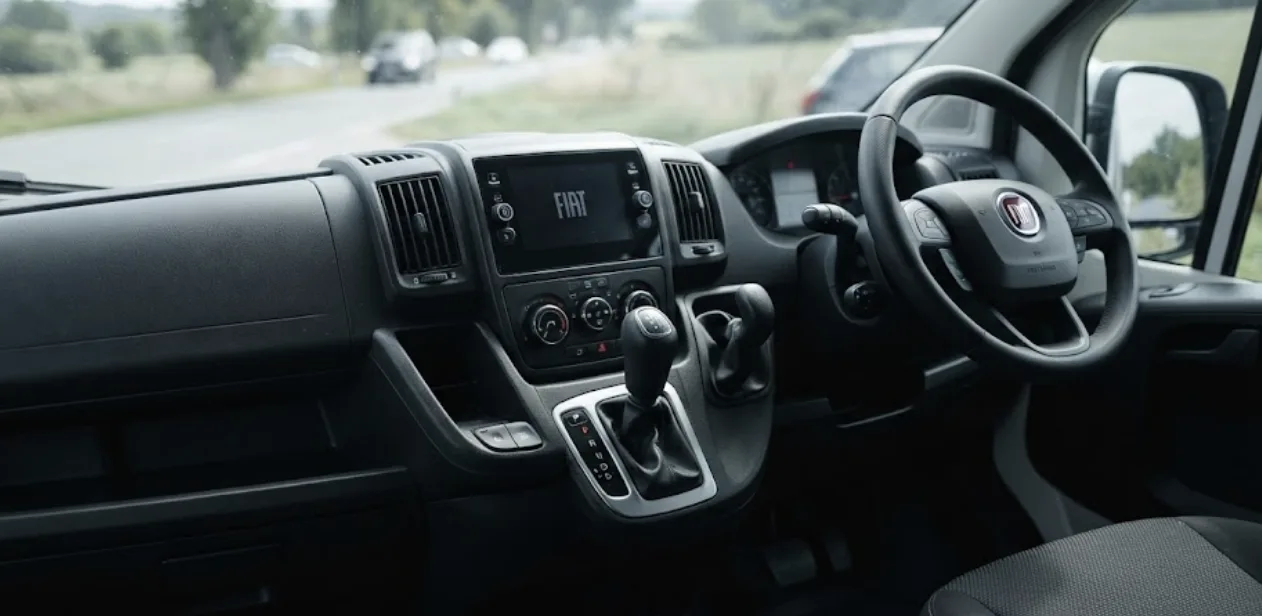 Sélecteur de boîte automatique dans l'habitacle d'un Fiat Ducato